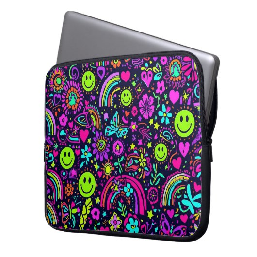 Groovy Psychedelic Smiley Face Laptop Sleeve - 70s (Vorderseite Links)