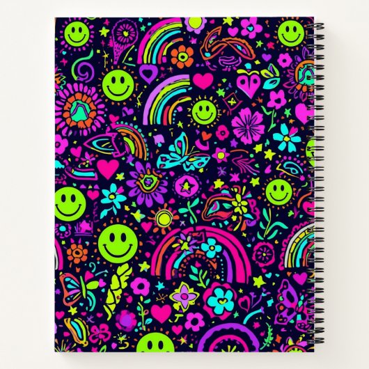 Groovy Psychedelic Smiley Face Notebook - Retro 70 Notizblock (Rückseite)