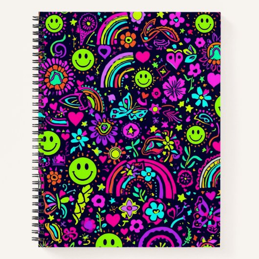 Groovy Psychedelic Smiley Face Notebook - Retro 70 Notizblock (Vorderseite)
