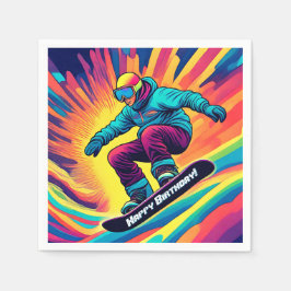 Groovy Psychedelic Teen Snowboarder Geburtstag Serviette
