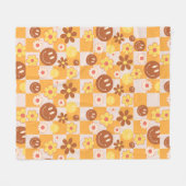 Groovy psychedelisch Retro Smiley Karomuster, Fleecedecke (Vorderseite (Horizontal))