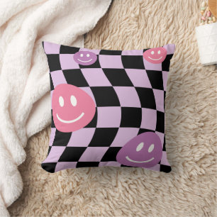 Groovy psychedelisch Retro Smiley Karomuster, Kissen