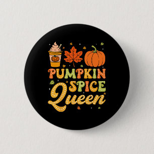 Groovy Pumpkin Spice Queen Halloween Erntedank Button