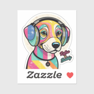 Groovy Puppy: Eine farbenfrohe Kanine Aufkleber