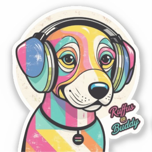Groovy Puppy: Eine farbenfrohe Kanine Aufkleber (Vorderseite)