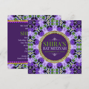 Groovy Purple Gänseblümchen Bat Mitzvah Einladung