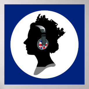 GROOVY QUEEN ELIZABETH MIT DJ HEADPHONES POSTER