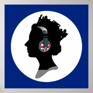 GROOVY QUEEN ELIZABETH MIT DJ HEADPHONES POSTER