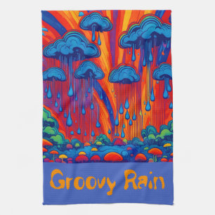 Groovy Rain Retro Style Geschirrtuch