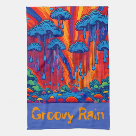 Groovy Rain Retro Style Geschirrtuch (Vertikal)