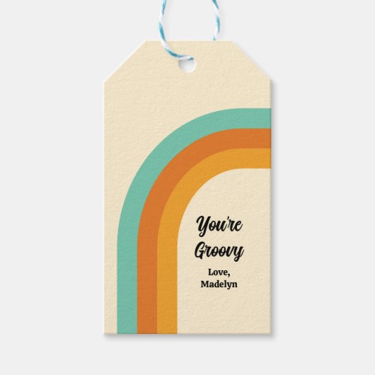 Groovy Rainbow 1970er Jahre Stil Türkis Orange & G Geschenkanhänger (Vorderseite)