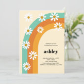 Groovy Rainbow 1970s Boho Daisy Birthday Party Einladung (Stehend Vorderseite)