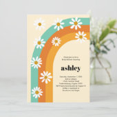 Groovy Rainbow 1970s Boho Daisy Brautparty Einladung (Stehend Vorderseite)