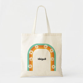 Groovy Rainbow 1970s Style Boho Daisy Personalisie Tragetasche