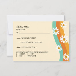 Groovy Rainbow 1970s Style Boho Daisy Wedding RSVP Karte