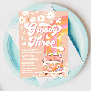 Groovy Rainbow 3. Geburtstagseinladung Einladung