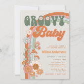 Groovy Rainbow Baby Dusche laden Retro ein Einladung (Vorderseite)