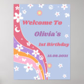 Groovy Rainbow Birthday Party Begrüßungszeichen Poster (Vorne)