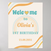Groovy Rainbow Birthday Party Begrüßungszeichen Poster (Vorne)