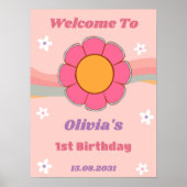 Groovy Rainbow Birthday Party Begrüßungszeichen Poster (Vorne)