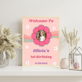 Groovy Rainbow Birthday Party Begrüßungszeichen Poster