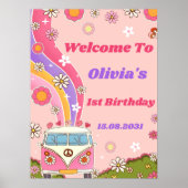 Groovy Rainbow Birthday Party Begrüßungszeichen Poster (Vorne)