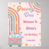 Groovy Rainbow Birthday Party Begrüßungszeichen Poster (Vorne)