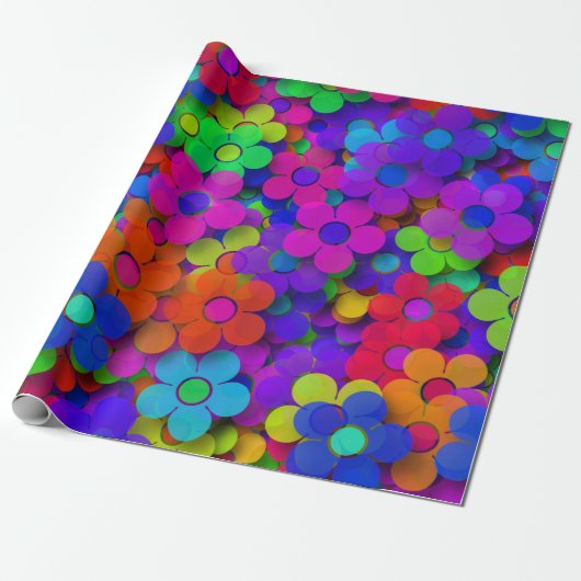 Groovy Rainbow Blume Lila Geschenkpapier (Ungerollt)