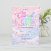 Groovy Rainbow Cloud Nine Glitter Geschlecht Enthü Einladung (Stehend Vorderseite)