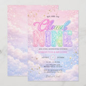Groovy Rainbow Cloud Nine Glitter Geschlecht Enthü Einladung (Vorne/Hinten)