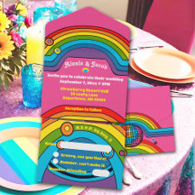 Groovy Rainbow Retro 70er Jahre Wedding Colorful F