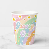 Groovy Rainbow Retro Daisy Birthday Party Pappbecher (Rückseite)