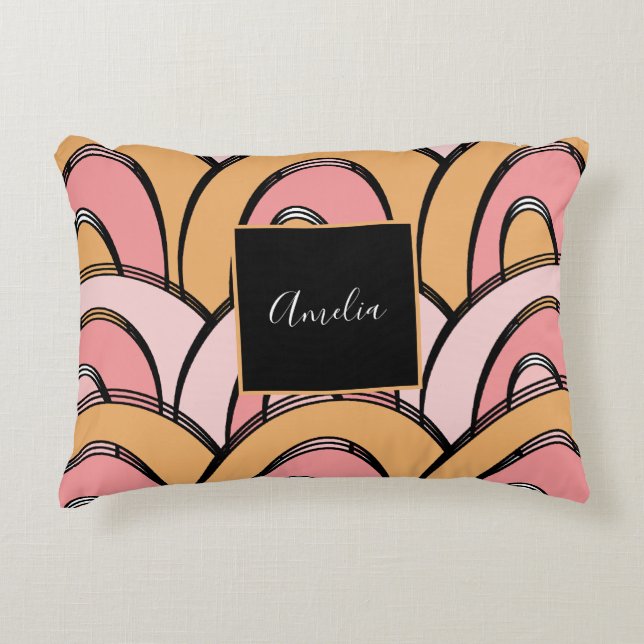 Groovy Rainbows Muster Orange Pink Dekokissen (Vorderseite)