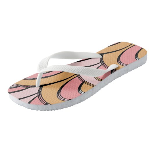 Groovy Rainbows Orange Pink Pattern Badesandalen (Schrägansicht)