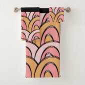 Groovy Rainbows Orange Pink Pattern Badhandtuch Set (Insitu)