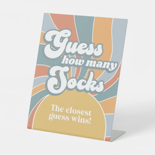 Groovy rät wie viele Socken Retro Baby Duschspiel Sockelschild (Vorderseite)