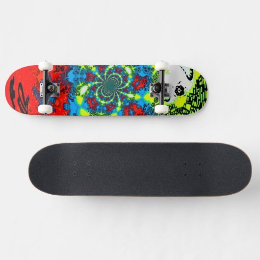 Groovy Red Blue Yellow Abstrakt Spirale Art Skateboard (Horizontal)