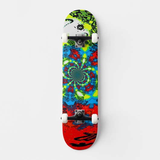 Groovy Red Blue Yellow Abstrakt Spirale Art Skateboard (Vorderseite)