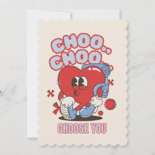 Groovy Red Heart Choo Choo Wähle dich Valentinstag Feiertagskarte