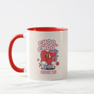 Groovy Red Heart Choo Choo Wähle dich Valentinstag Tasse