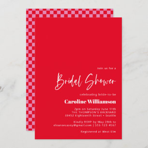 Groovy Red Pink Retro Checkerboard Brautparty Einladung