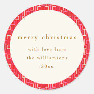 Groovy Red Pink Retro Niedlicher Individuelle Name Runder Aufkleber