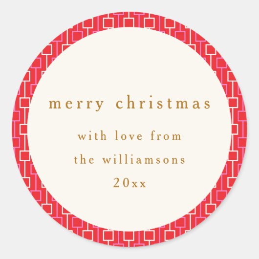 Groovy Red Pink Retro Niedlicher Individuelle Name Runder Aufkleber (Vorderseite)