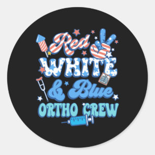 Groovy Red White Blue Ortho Crew Ortho Krankenschw Runder Aufkleber