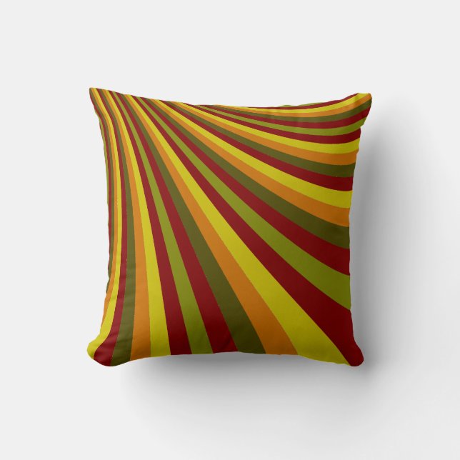 Groovy Red Yellow Orange Green Stripes Muster Kissen (Vorderseite)