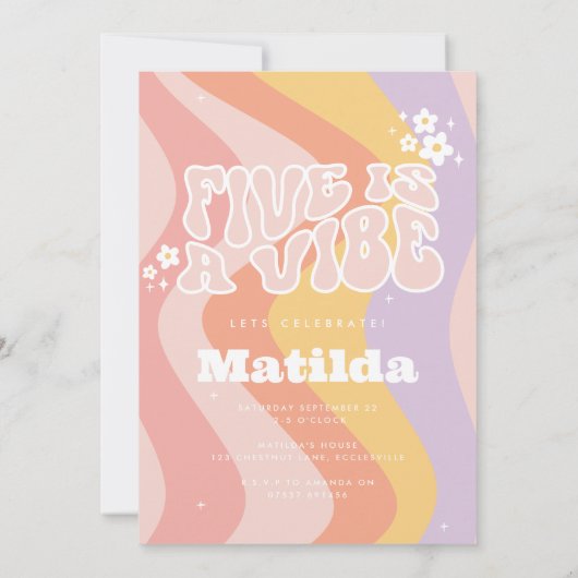 Groovy Regenbogen 5 ist ein vibe 60er Retro-Disy-F Einladung (Rückseite)