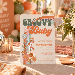 Groovy Regenbogen-Baby-Shower-Einladung Retro Einladung