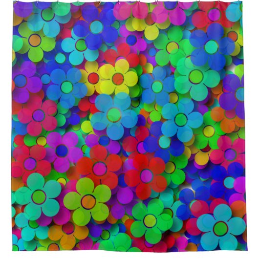 Groovy Regenbogen-Blumen Duschvorhang (Vorderseite)