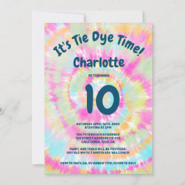 Groovy Regenbogen gefärbte Krawatte 10. Kindergebu Einladung