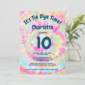 Groovy Regenbogen gefärbte Krawatte 10. Kindergebu Einladung (Stehend Vorderseite)